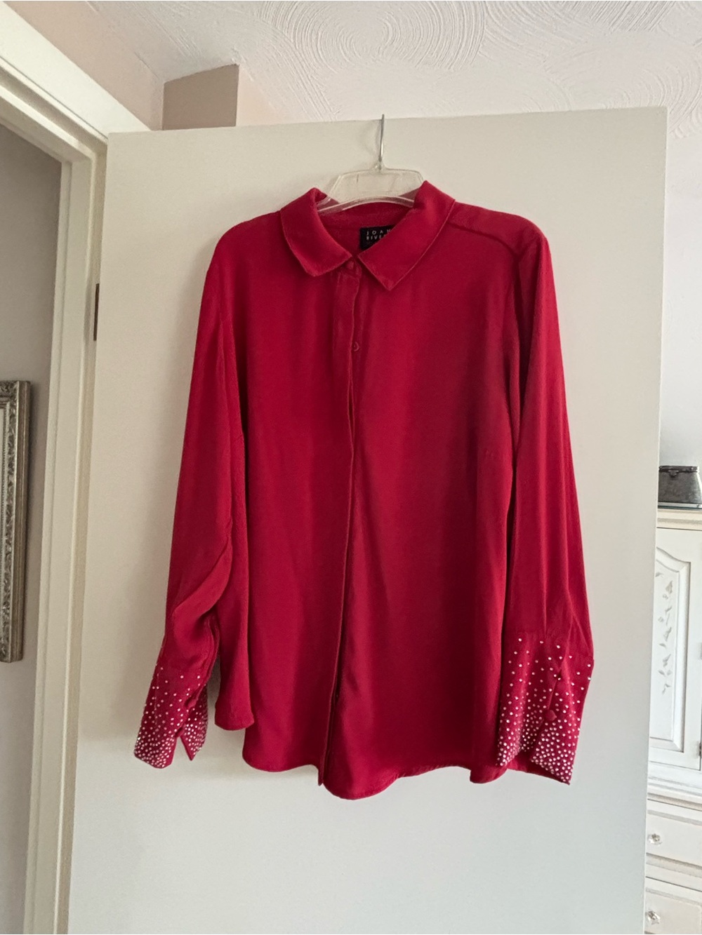 Ruby Red Embellished Cuff Blouse - Joan Rivers